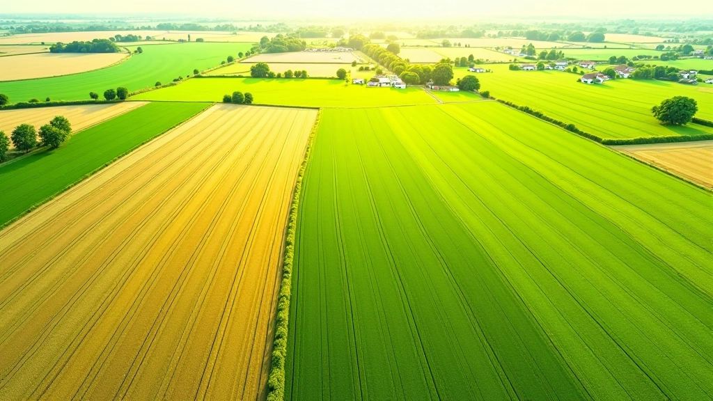 Luftaufnahme von landwirtschaftlichen Feldern mit verschiedenen Anbauflächen und Grüntönen