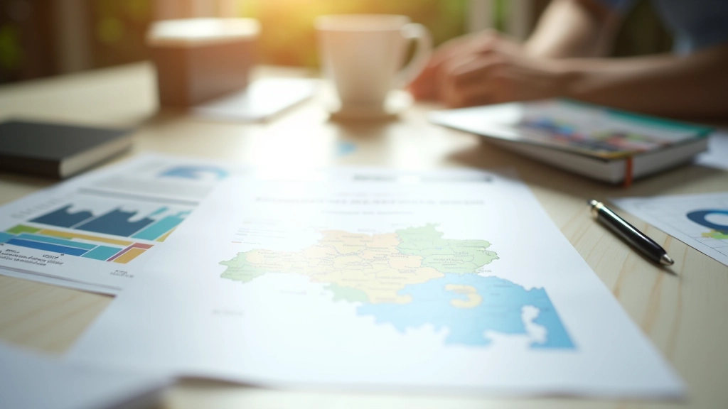 Schreibtisch mit EU-Dokumenten, Landkarte Deutschlands und Statistikdiagrammen