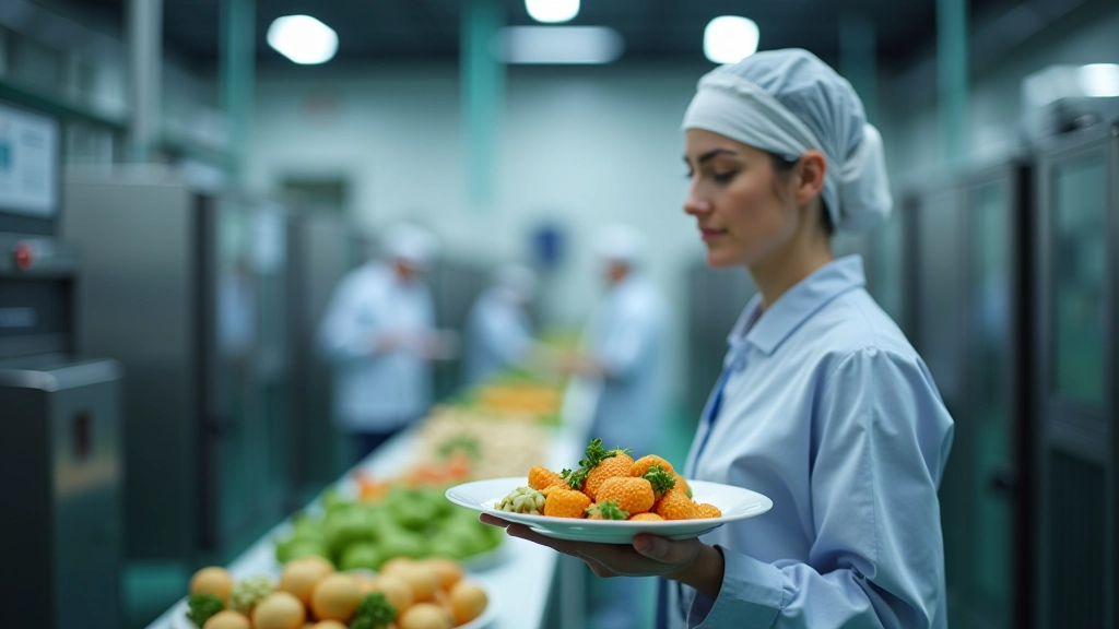 Moderne Lebensmittelverarbeitungsanlage mit Förderanlagen, Verpackungsmaschinen und Qualitätskontrolle in industriellem Setting